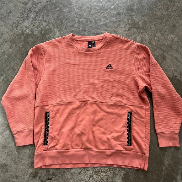 adidas Other - Adidas Waffle Knit Colorblock Crewneck Pullover Salmon Pink Large